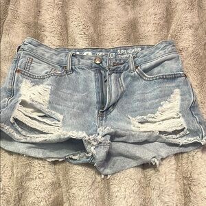 Super High Rise Distressed Denim Shorts